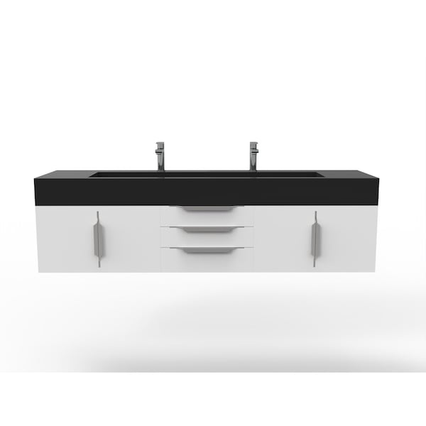 Castello Usa Nile 72" Wall Mounted White Vanity With Black Top And Brushed Nickel Handles CB-MC-72W-BN-2053-BL - main